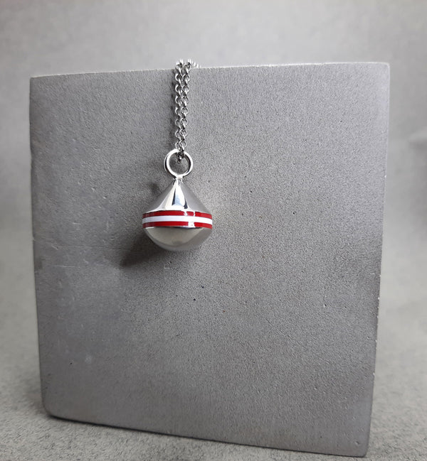 Pendentif bouée Poupian n°4 marinière rouge et blanc argent rhodié